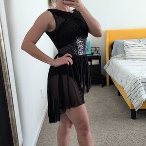 Lyrical Jazz Ballet Costume Sequin Flower Assymetric Flowy Tulle Skirt Small